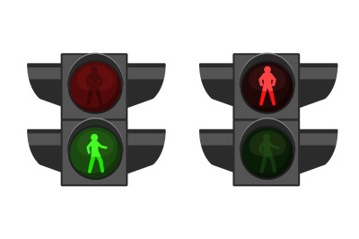 Pedestrian traffic light. Realistic crosswalk regulation equipment. Ro