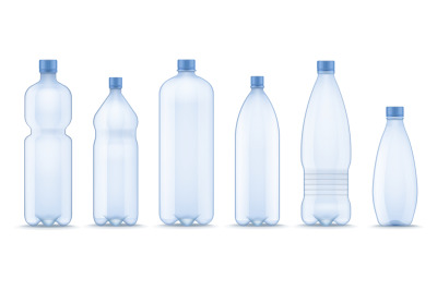 Realistic water bottle. Plastic containers for mineral, carbonated and