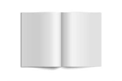 Book empty mockup. Paper sheet. Open magazine journal or fold catalog