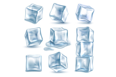 Cubes ice. 3d ice piece different angles for cold drinks, transparent