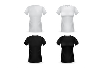 T-shirt. Realistic female top garment. 3D black or white women clothes