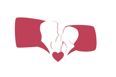 Lovers conversation. Cartoon silhouettes of human heads and speech bub