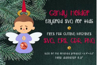 Christmas Angel Boy Ornament Candy Holder Template SVG