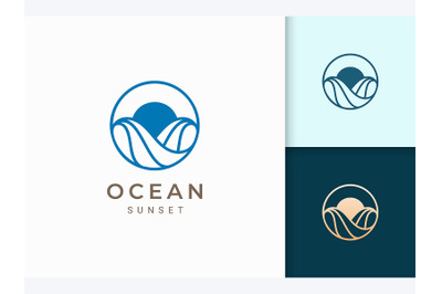 Ocean Wave With Sun Logo Template