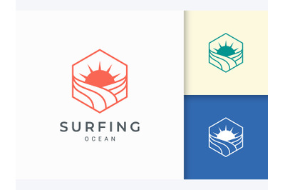 Sun Sea in Hexagon Logo Template