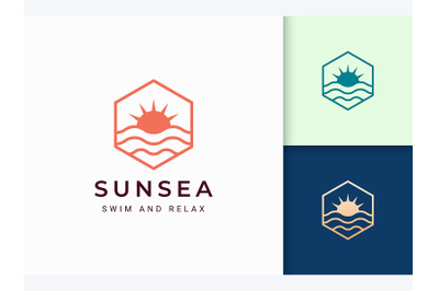 Hexagon Sun Sea Logo Template