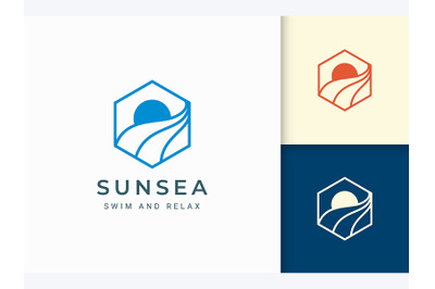 Simple Hexagon Sun Sea Logo Template