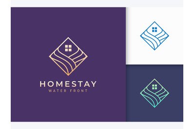 Resort Logo in Rhombus and Ocean Wave