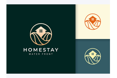 Luxury Resort Ocean Wave Logo Template