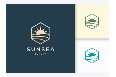 Pool Logo With Ocean and Sun