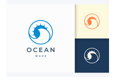 Circle Ocean Wave and Sun Logo Template