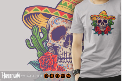 Cinco de Mayo  Mexican Skull Logo Mascot