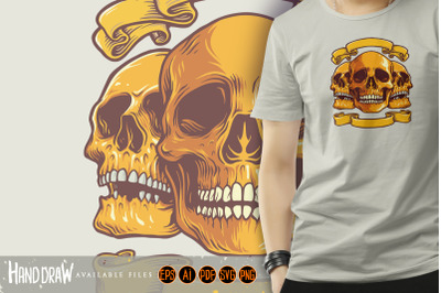 Human Three Skull with Banner Logo