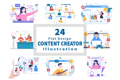 24 Content Creator Online Blogger Vector Illustration