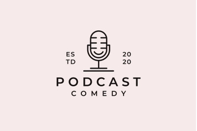 Line art Mic and Smile, Podcast Logo Design Inspiration