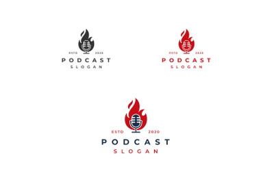 Fire Flame and Mic Podcast Logo Design Inspiration