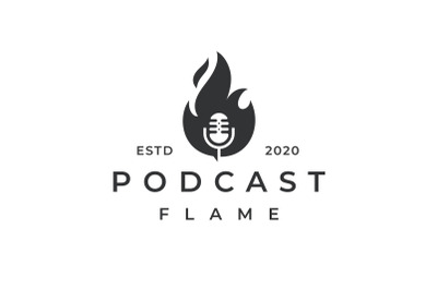 Vintage Fire Flame and Mic Podcast Logo Design Inspiration