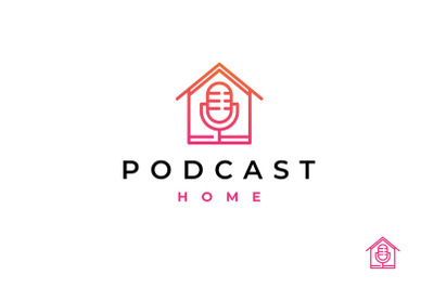 Line art Microphone Podcast House Logo Design