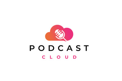 Podcast Cloud Logo&2C; cloud computing with Mic Podcast Logo Design