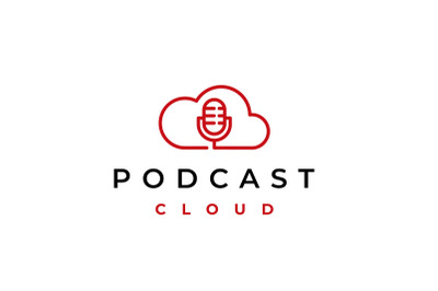 Line art Podcast Cloud Logo&2C; cloud computing with Mic Podcast Logo