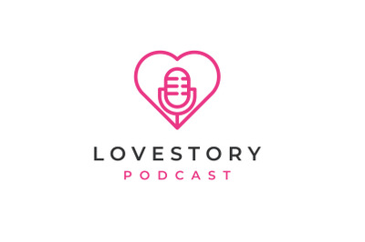 Line art Love Symbol with Microphone for Podcast Logo Design