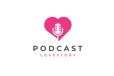 Love Symbol with Microphone for Podcast Logo Design