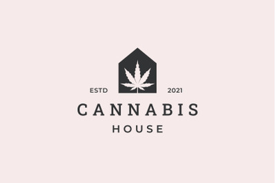 Vintage cbd Cannabis leaf house&nbsp;logo design