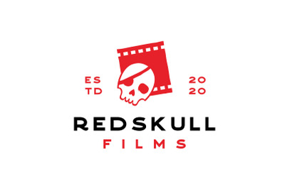 Pirates skull with film strip. Cinema vintage Logo Design