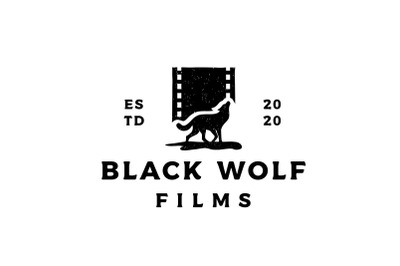 Vintage Rustic Silhouette Wolf and film strip for Movie Logo