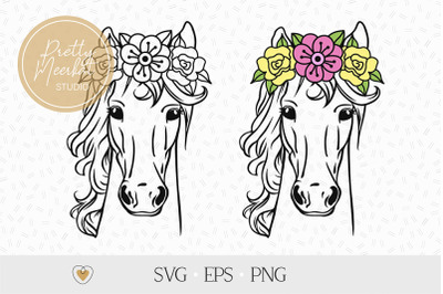 Horse with flower crown svg, Floral horse svg, Horse lover