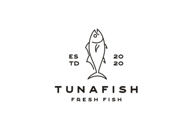 Line art Tuna Fish Logo Design Vector