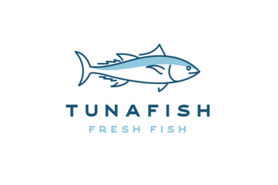 Monoline, line art Tuna Fish Logo Design Vector