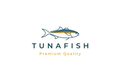 Monoline, line art Tuna Fish Logo Design Vector