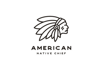 Line art American Native Indian Chief Headdress Logo Design