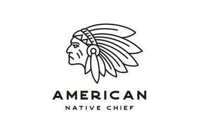 Monoline American Native Indian Chief Headdress Logo Design