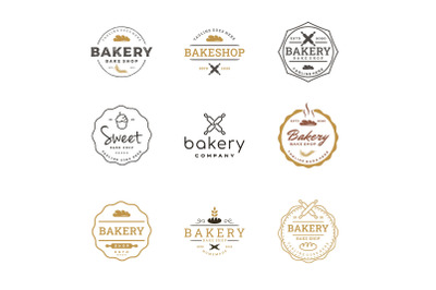 Vintage Retro Bakery, Bake Shop Sticker Label Logo Design Set