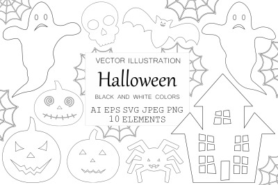 Halloween coloring. Halloween SVG. Spider. Pumpkin. Bat