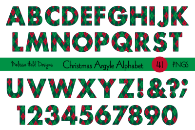 Christmas Red Green Argyle Pattern Digital Alphabet