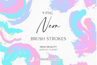 Neon abstract brush strokes, Holographic abstract texture, Neon brush