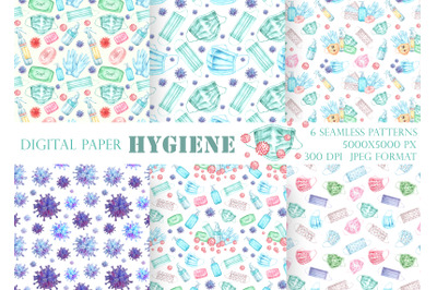 Covid seamless pattern. Quarantine, health, prevention, hygiene.