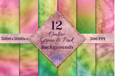 Ombre Green and Pink Backgrounds - 12 Image Set