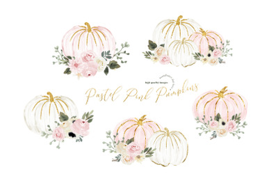 Pastel Pink Arrangements Pumpkin Clipart, Fall Greenery Floral