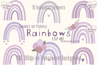 Purple Rainbow Clipart, Purple Lilac Boho Rainbows, PNG