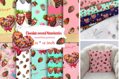 Chocolate covered strawberries, food seamless pattern, 14  JPEG seamle