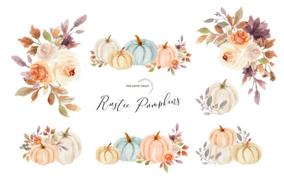 Fall Autumn Pumpkin Boho Floral leaves Clipart