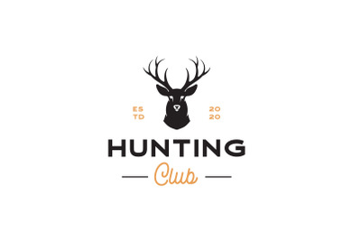 Deer Hunter Logo&2C; Deer Antler head Logo Design Illustration