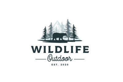 Forest Bear, Mountain and Pine Tree Adventure Logo Design