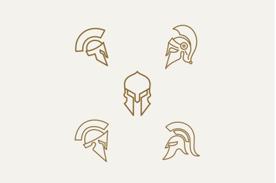 Monoline, Line art Spartan Sparta Warrior Helmet Logo Design Set