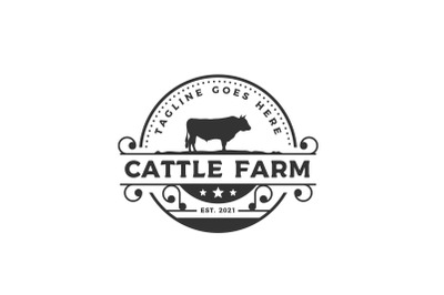 Vintage Cattle Angus Beef Meat Label Logo Design