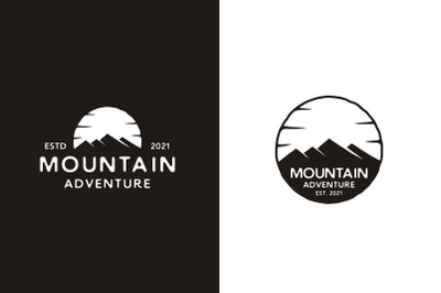 Hand drawn Vintage Hipster Mountain Adventure Stamp Label logo Design